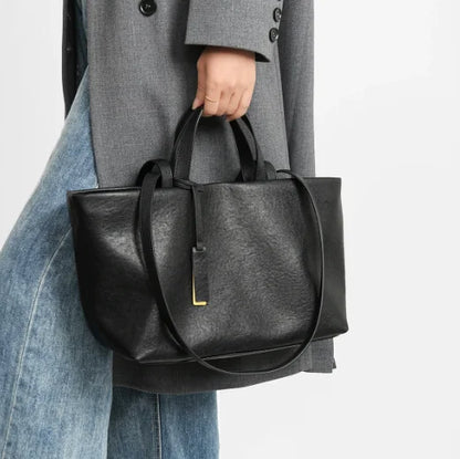 Genuine Leather Women’s Tote Bag – Vintage Luxury Large Capacity Shoulder Handbag