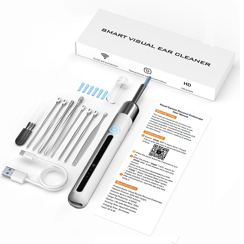 WiFi Endoscope 4.2mm 1080P Ear Picker Camera with Ear Spoon Base for iOS/Android Ear Cleaning Otoscope with Ear Wax Removal Tool