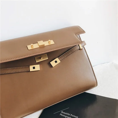 Genuine Leather Women’s Shoulder Bag – Retro Messenger Handbag (Brown/Black)