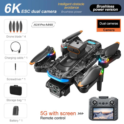 A14 Pro Max Drone 8K HD – Dual Camera GPS 5G WiFi Brushless RC Drone with Obstacle