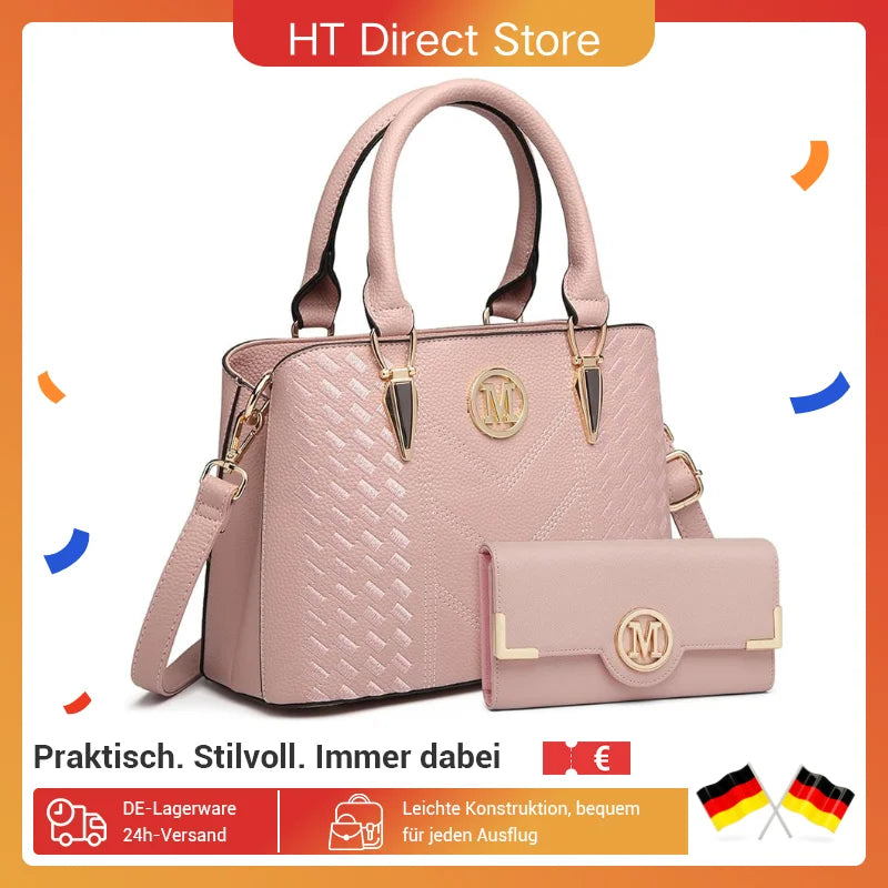 Miss Lulu WOMEN'S handbag Medium WOMEN'S Shopper Set Elegant PU leather handbag Ideal for Everyday Work