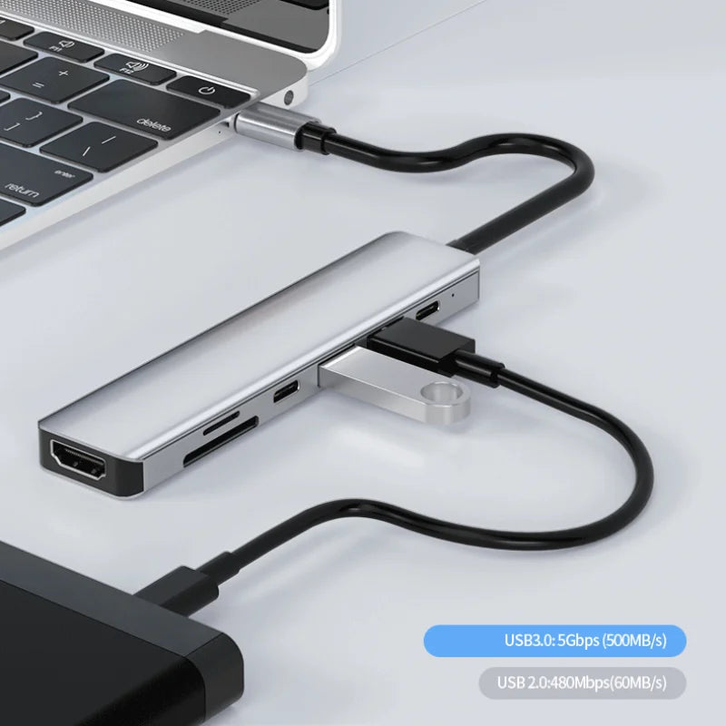 USB-C Hub Adapter – 4K HDMI, SD/TF Card Reader, USB 3.0 & Charging Dock for MacBook & Devices