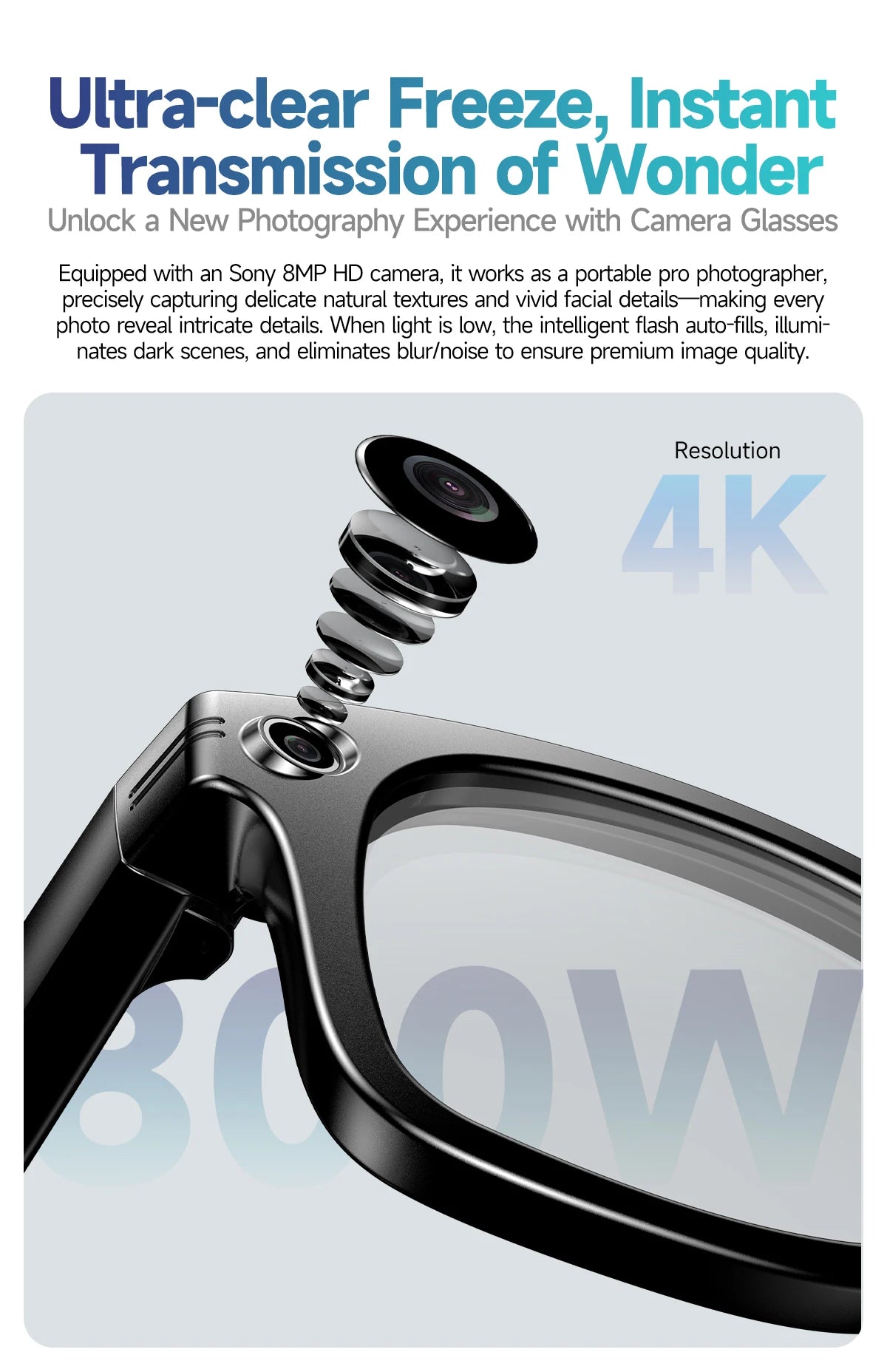 AI Smart Camera Glasses – Photo/Video Recording, Translation & Call Sunglasses (Waterproof)
