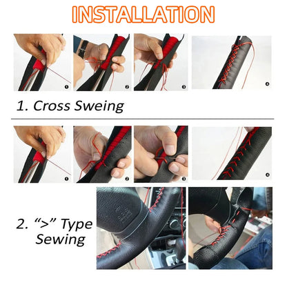 Universal Steering Wheel Cover 38cm (14”) – DIY Stitch-On Leather Wrap Anti-Slip
