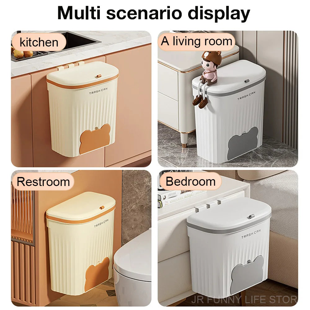 Wall Mounted Trash Can with Lid – 8.5/12L Kitchen & Bathroom Cabinet Bin