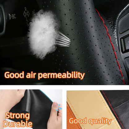 Universal Steering Wheel Cover 38cm (14”) – DIY Stitch-On Leather Wrap Anti-Slip