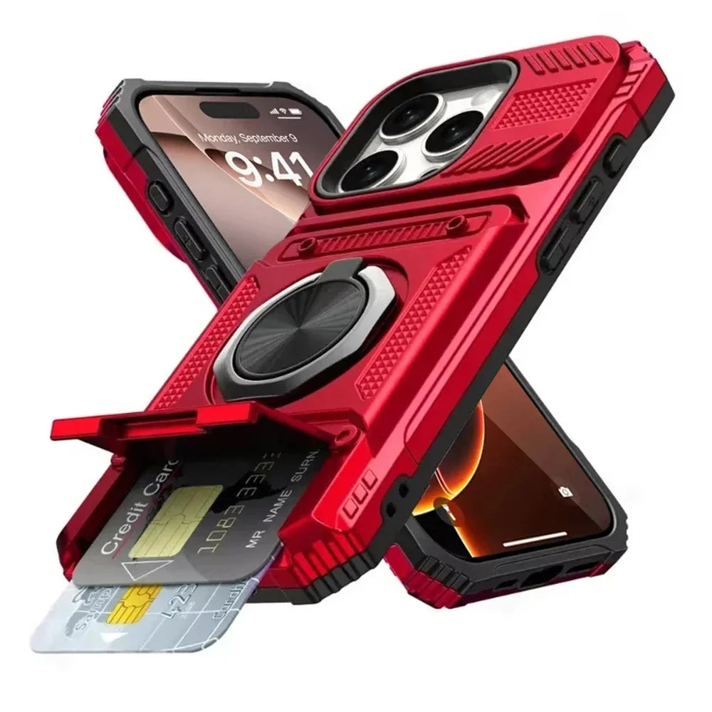 Case For iPhone 17 16 15 14 13 Pro Max Plus 17 Air Magnetic Rotated Ring Kickstand Heavy Duty Drop Protection Wallet Armor Cover