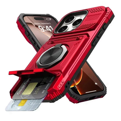 Case For iPhone 17 16 15 14 13 Pro Max Plus 17 Air Magnetic Rotated Ring Kickstand Heavy Duty Drop Protection Wallet Armor Cover