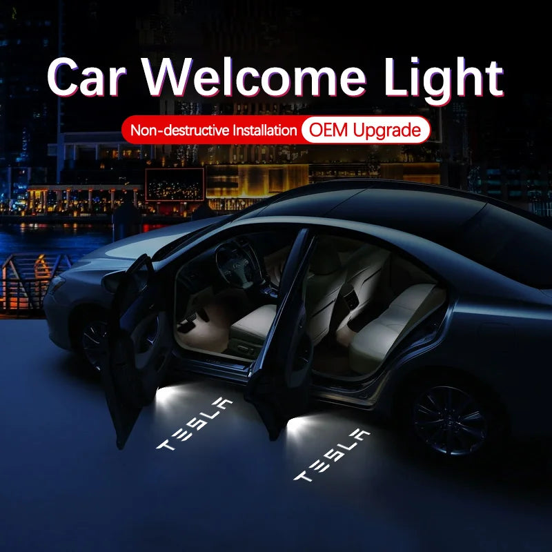 Tesla Model S/Y/3/X HD LED Door Welcome Projector Lights – Premium Logo Puddle Lamp Set of 2