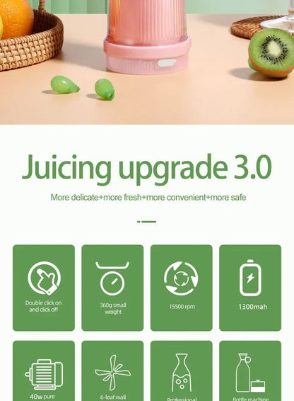 Portable Electric Juicer Cup – USB Mini Blender with 6 Blades for Smoothies & Milkshakes