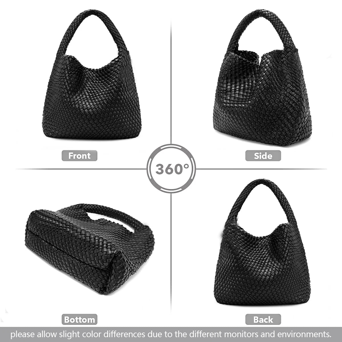 Woven Tote Bag for Women – Large Soft Leather Shoulder Bag with Purse