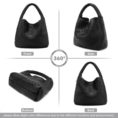 Woven Tote Bag for Women – Large Soft Leather Shoulder Bag with Purse