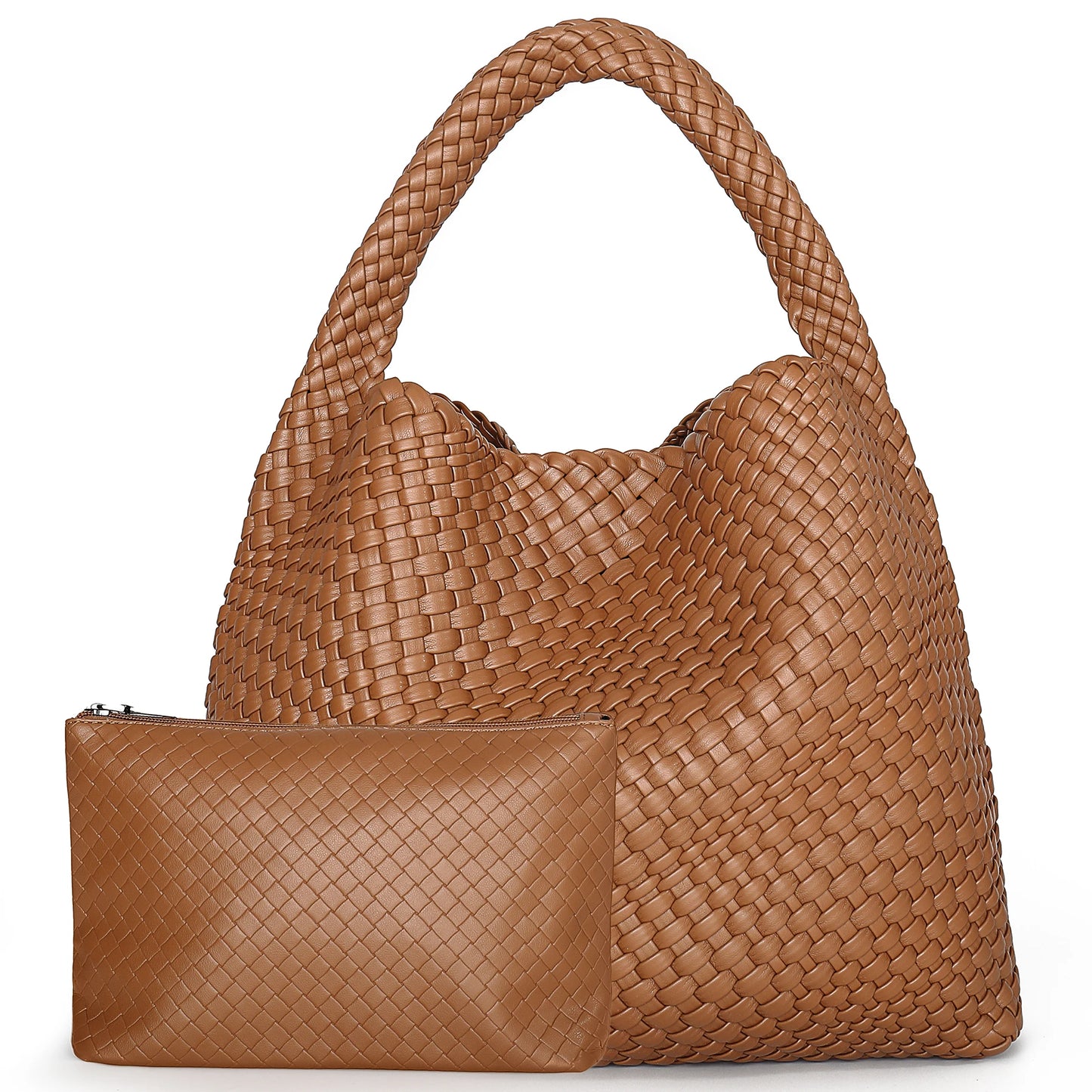 Woven Tote Bag for Women – Large Soft Leather Shoulder Bag with Purse