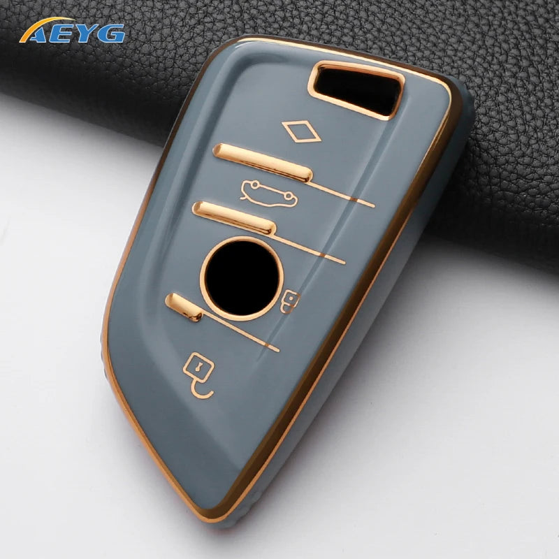 TPU Smart Remote Key Case Cover for BMW with Keychain