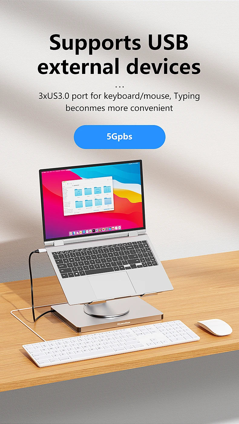 Blueendless 10-in-1 USB-C Hub & iPad Holder – 4K 60Hz Docking Station with 100W PD Charging