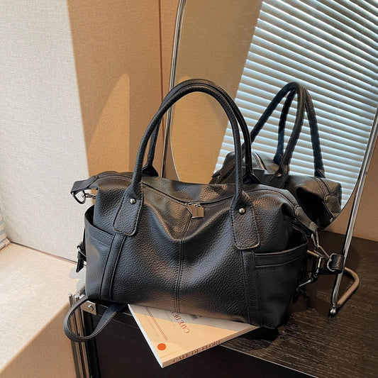 Luxury Women Shoulder Bag Soft Leather Retro Solid Color Crossbody Bags Large Capacity Handbags Fashion Travel Commuter Tote Sac