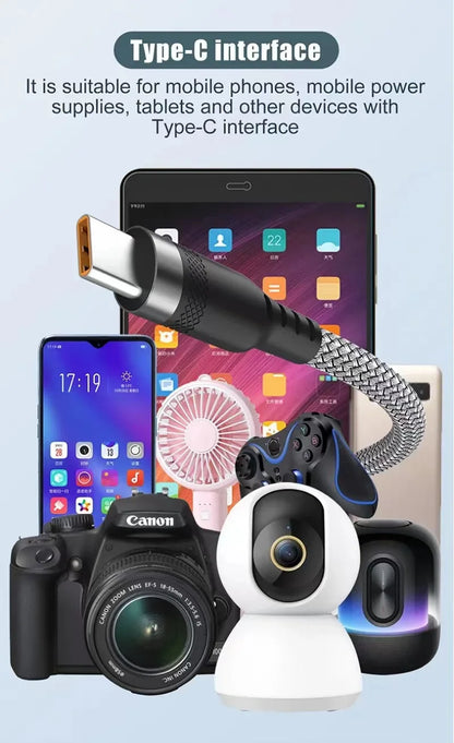 USB-C Fast Charging Cable 5A – Super Fast Charge for iPhone 15/16/17, Samsung, Huawei & More