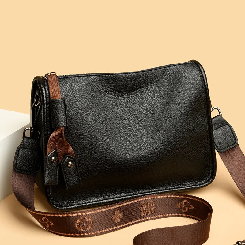 High Quality Genuine Leather Women’s Tote Bag – Soft Cowhide Shoulder & Crossbody Messenger Bag