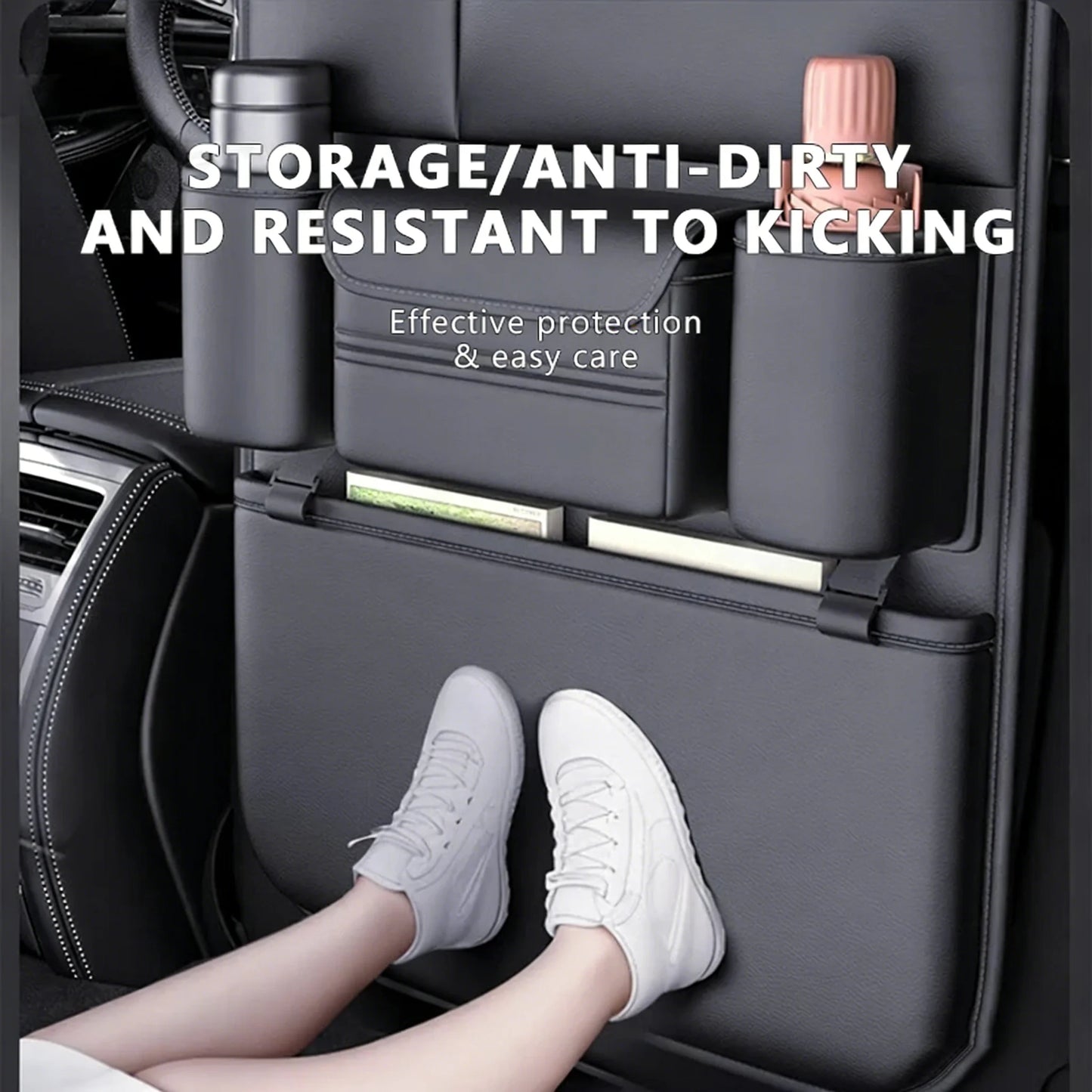 6-Pocket Car Backseat Organizer – Waterproof Seat Storage Bag with Cup & Tissue Holder