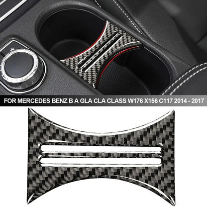 Carbon Fiber Water Cup Holder Interior Trim Cover for Mercedes-Benz A, B, GLA & CLA Class