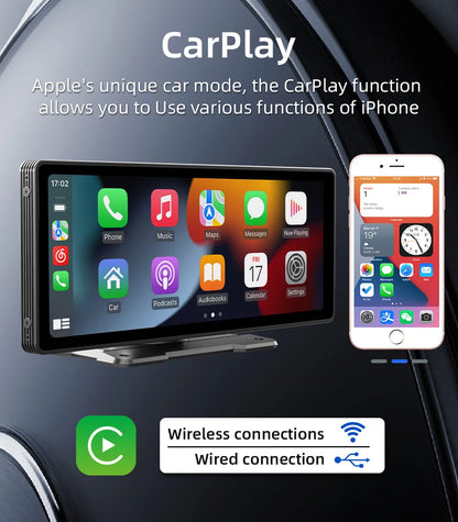 BQCC 10.26” Wireless CarPlay Screen – Portable Car Display with Rear Camera & Android Auto