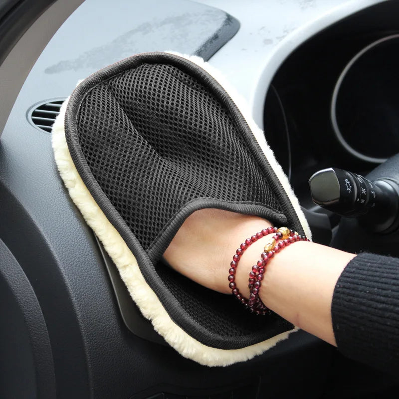 Soft Wool Car Wash Gloves – Plush Cleaning Mitt for Car & Motorcycle Care