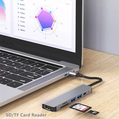 USB-C Hub Adapter – 4K HDMI, SD/TF Card Reader, USB 3.0 & Charging Dock for MacBook & Devices