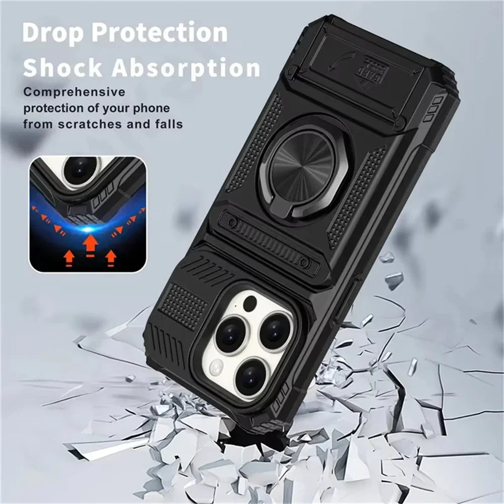Case For iPhone 17 16 15 14 13 Pro Max Plus 17 Air Magnetic Rotated Ring Kickstand Heavy Duty Drop Protection Wallet Armor Cover