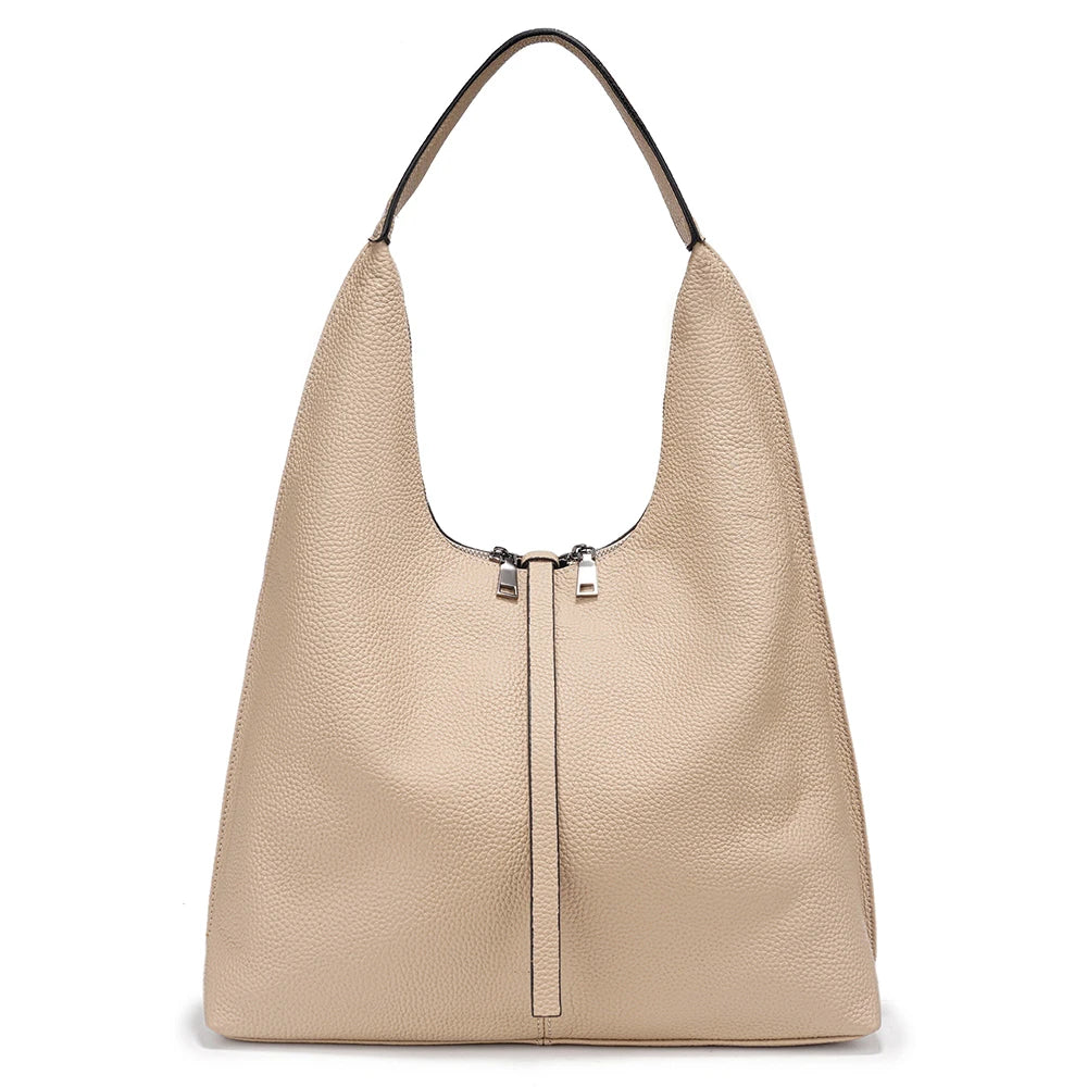 Zency Genuine Leather Hobo Bag – Large Capacity Cowhide Shoulder Tote for Women