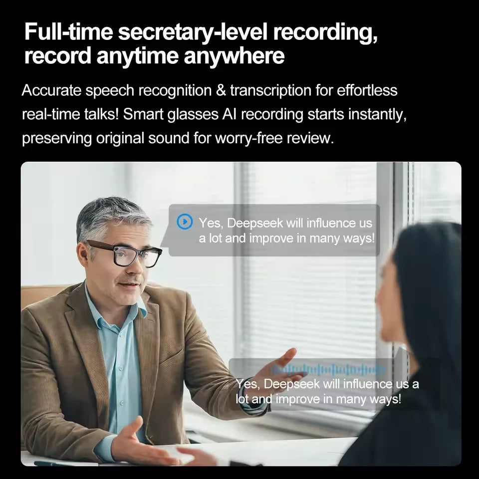 AI Smart Camera Glasses – Photo/Video Recording, Translation & Call Sunglasses (Waterproof)