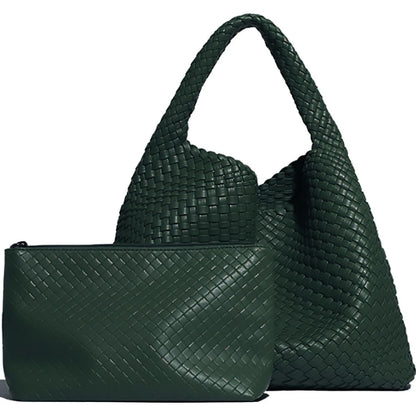 Woven Tote Bag for Women – Large Soft Leather Shoulder Bag with Purse