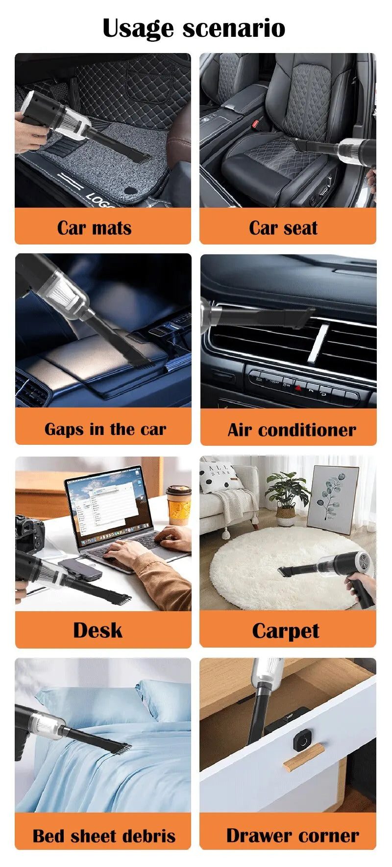 9000Pa Wireless Car Vacuum Cleaner – USB Rechargeable Mini Wet & Dry Cleaner