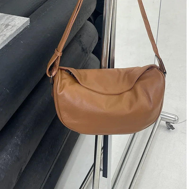 Genuine Leather Crossbody Saddle Bag – Luxury Cowhide Large Capacity Shoulder Handbag
