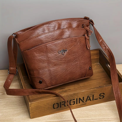 Elegant Vintage Style Women’s Shoulder Bag – Faux Leather Crossbody Purse with Multiple Pockets