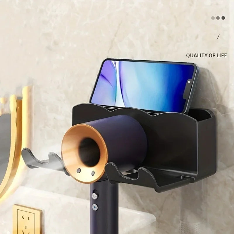 Wall-Mounted Hair Dryer Holder – No-Drill Bathroom Storage Rack