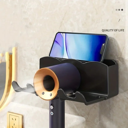 Wall-Mounted Hair Dryer Holder – No-Drill Bathroom Storage Rack