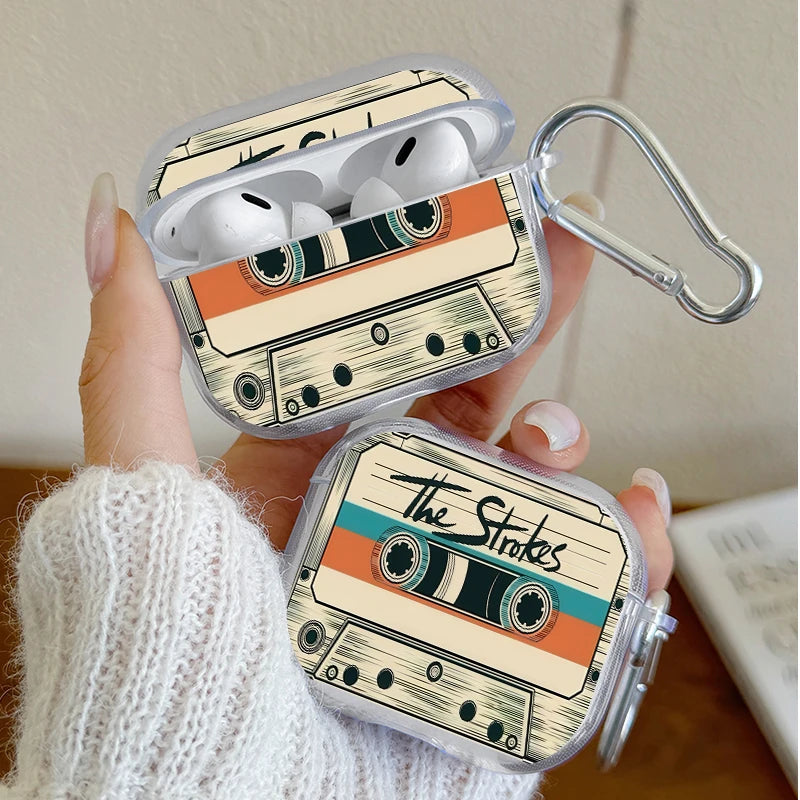 Shockproof Clear Earphone Case for AirPods Pro3/Pro2/Pro Vintage Cassette Tape Earbuds Case For AirPods 4/3/2/1 Protective Cover