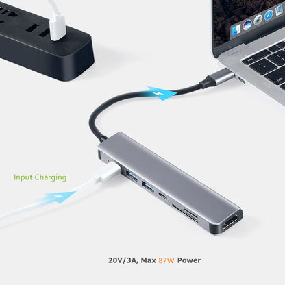 USB-C Hub Adapter – 4K HDMI, SD/TF Card Reader, USB 3.0 & Charging Dock for MacBook & Devices