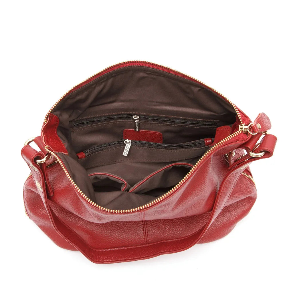 Zency Genuine Leather Women’s Hobo Bag – Elegant Medium Shoulder Handbag with Ring Detail