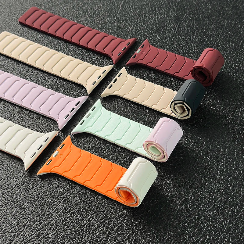 Magnetic Silicone Strap for Apple Watch – Adjustable Band (38–49mm, Ultra & Series Compatible)