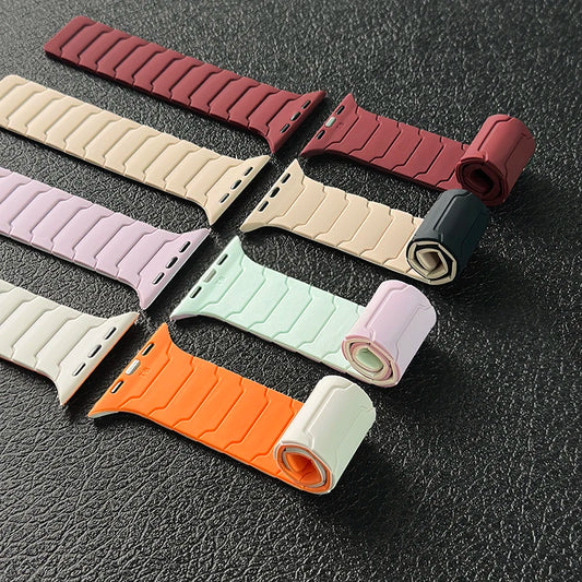 Magnetic Silicone Strap for Apple Watch – Adjustable Band (38–49mm, Ultra & Series Compatible)