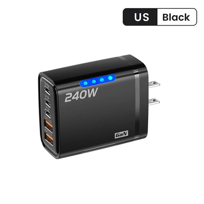 240W GaN USB-C Charger 5-in-1 – Fast Charging Power Adapter (EU/US Plug)
