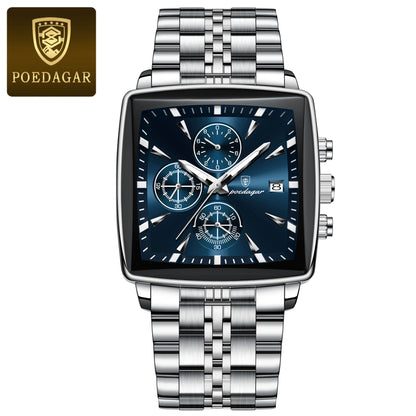POEDAGAR Men’s Waterproof Chronograph Watch – Stainless Steel Quartz Watch
