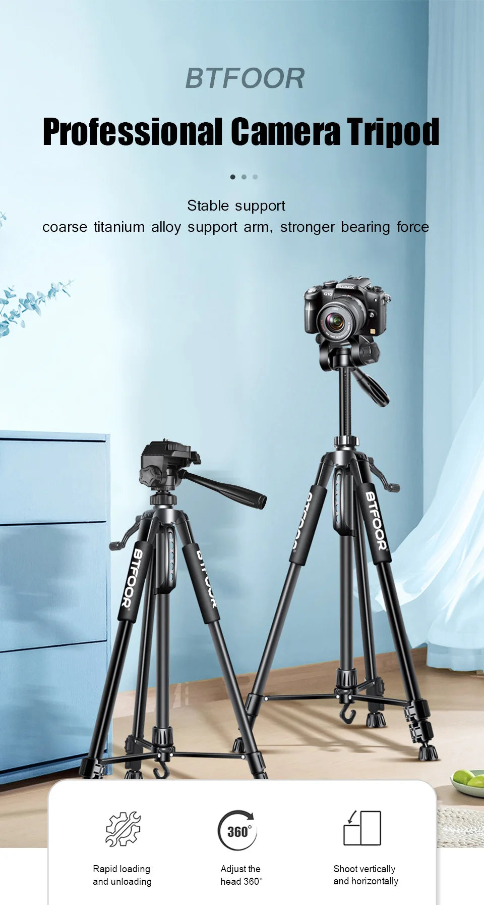 55” Aluminum Tripod Stand – 140cm Camera & Phone Tripod with Pan Head & Quick Release Plate