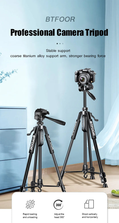 55” Aluminum Tripod Stand – 140cm Camera & Phone Tripod with Pan Head & Quick Release Plate