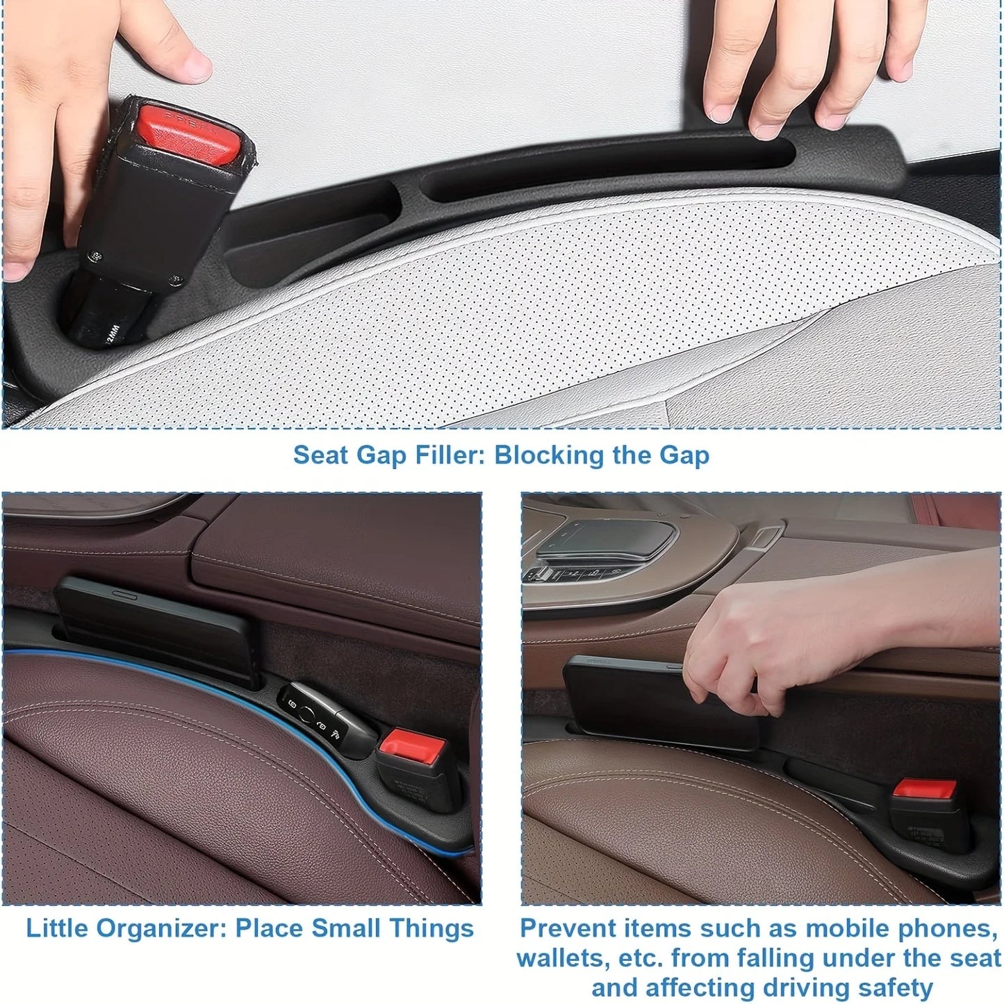 2PCS Car Seat Gap Filler Organizer – PU Waterproof Gap Plug with Storage Slots