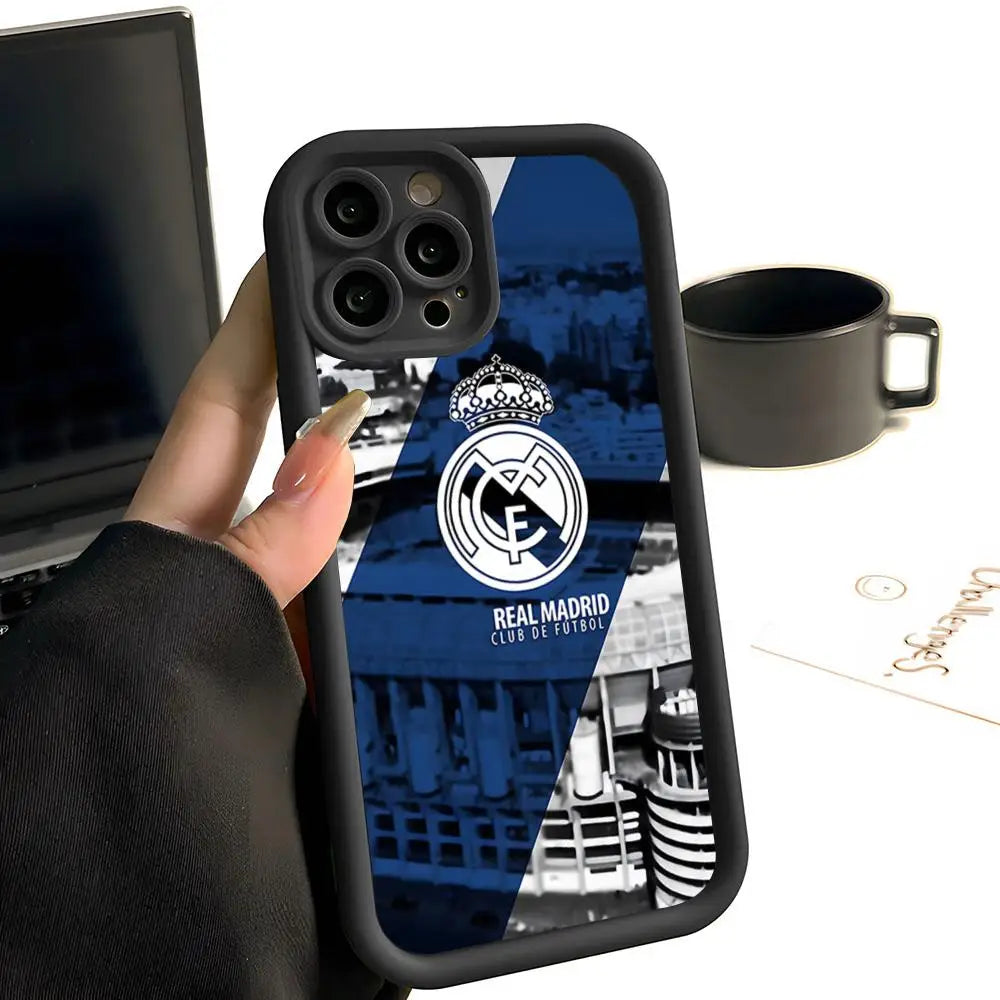 R-Real M-MadridE-S Phone Case Simple Solid Color Frosted Silicone For IPhone 17 16 13 12 15 14 Promax Plus All Inclusive Drop P