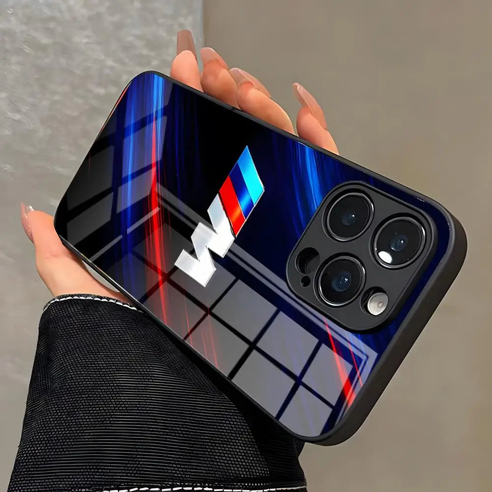 Luxury BMW Style Glass Phone Case for iPhone