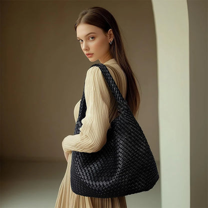 Woven Tote Bag for Women – Large Soft Leather Shoulder Bag with Purse