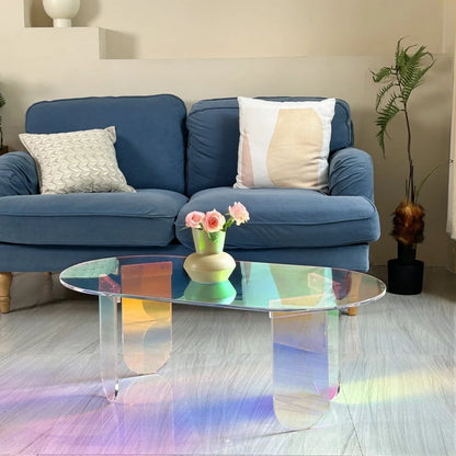 LUVODI Iridescent Clear Acrylic Coffee Table - Shatterproof Sofa Side End Table for Living Room Lounger Room Home Office Decor